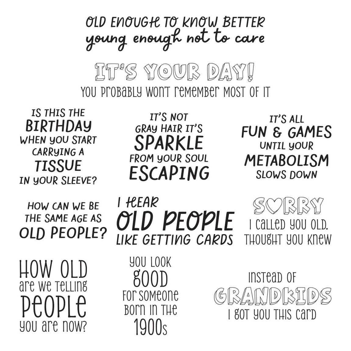 Spellbinders - Clear Stamps - Birthday Laughs Sentiments