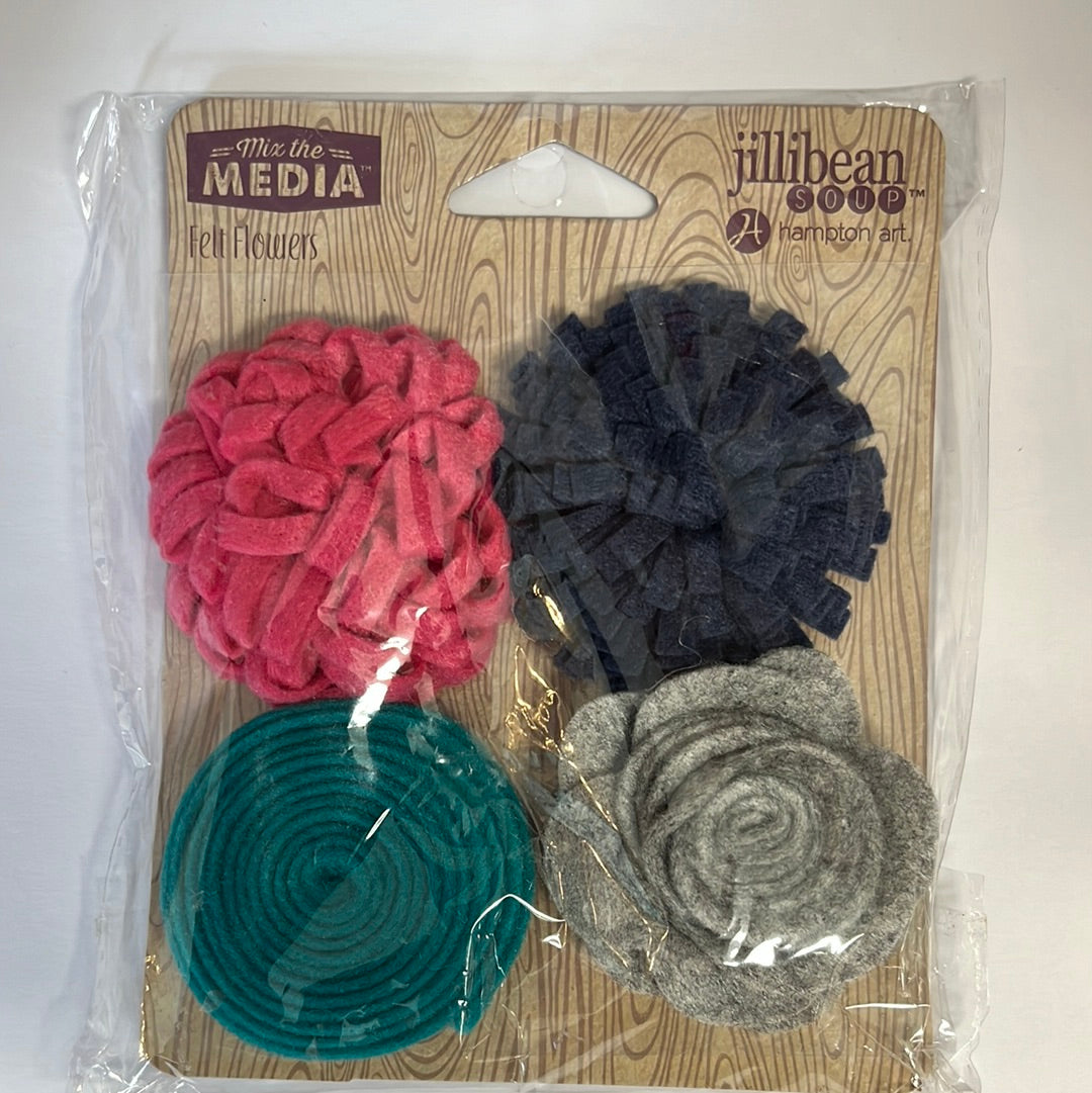 Hampton Art - Jillibean Soup Felt Flowers - Touch Of Teal