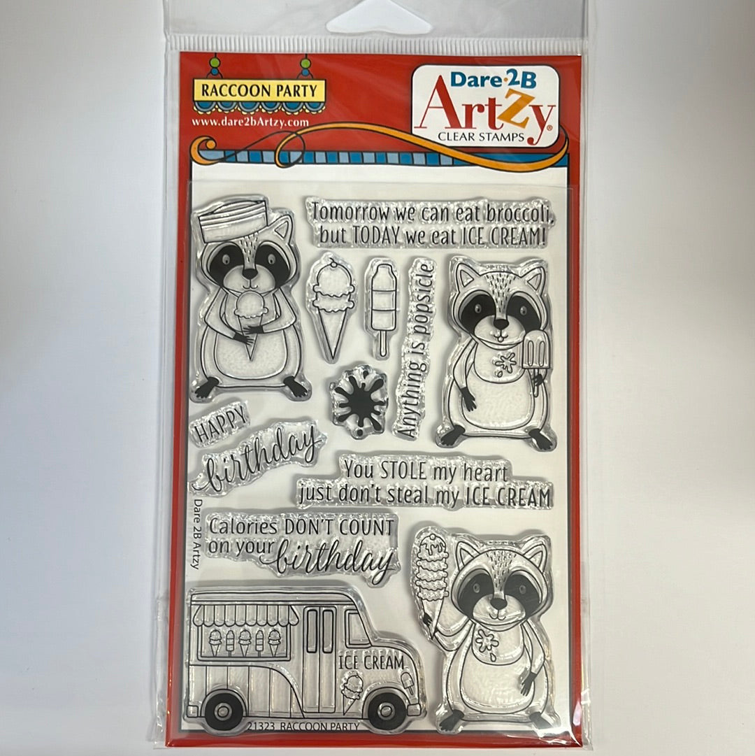 Dare 2B Artzy - Clear Stamps & Die Cuts - Raccoon Party