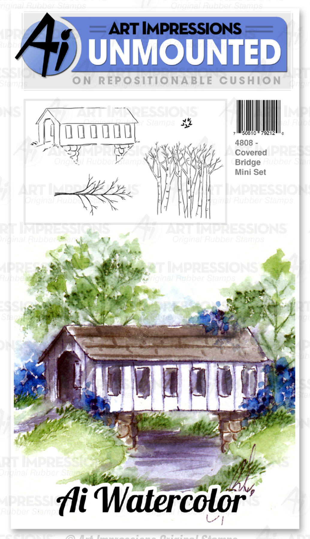 Art Impressions - Watercolor Rubber Stamps - Covered Bridge Mini Set