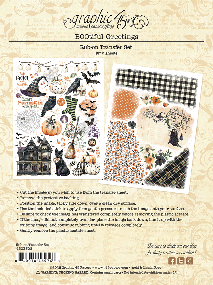 Graphic 45 - Rub-on Transfer Set - BOOtiful Greetings