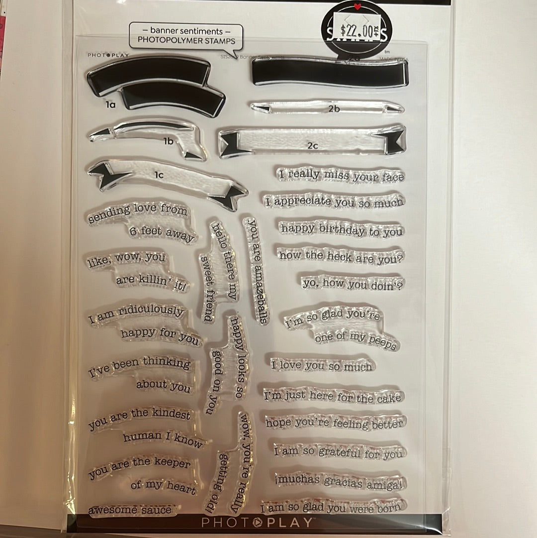 Photo Play - Clear Poly Stamps & Etched Metal Die Set - Sentiment Banners