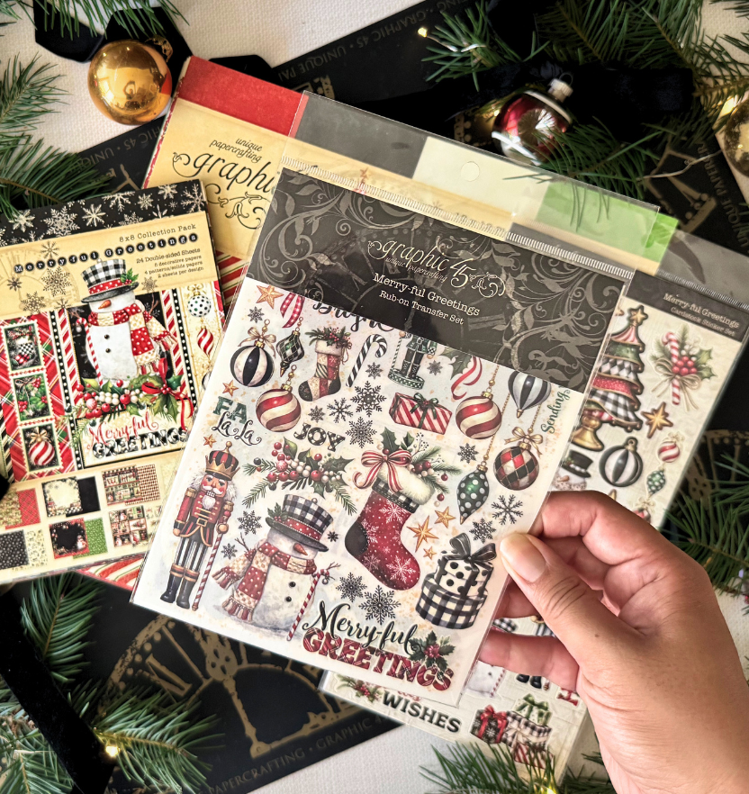 Graphic 45 - Rub-on Transfer Set - Merry-ful Greetings