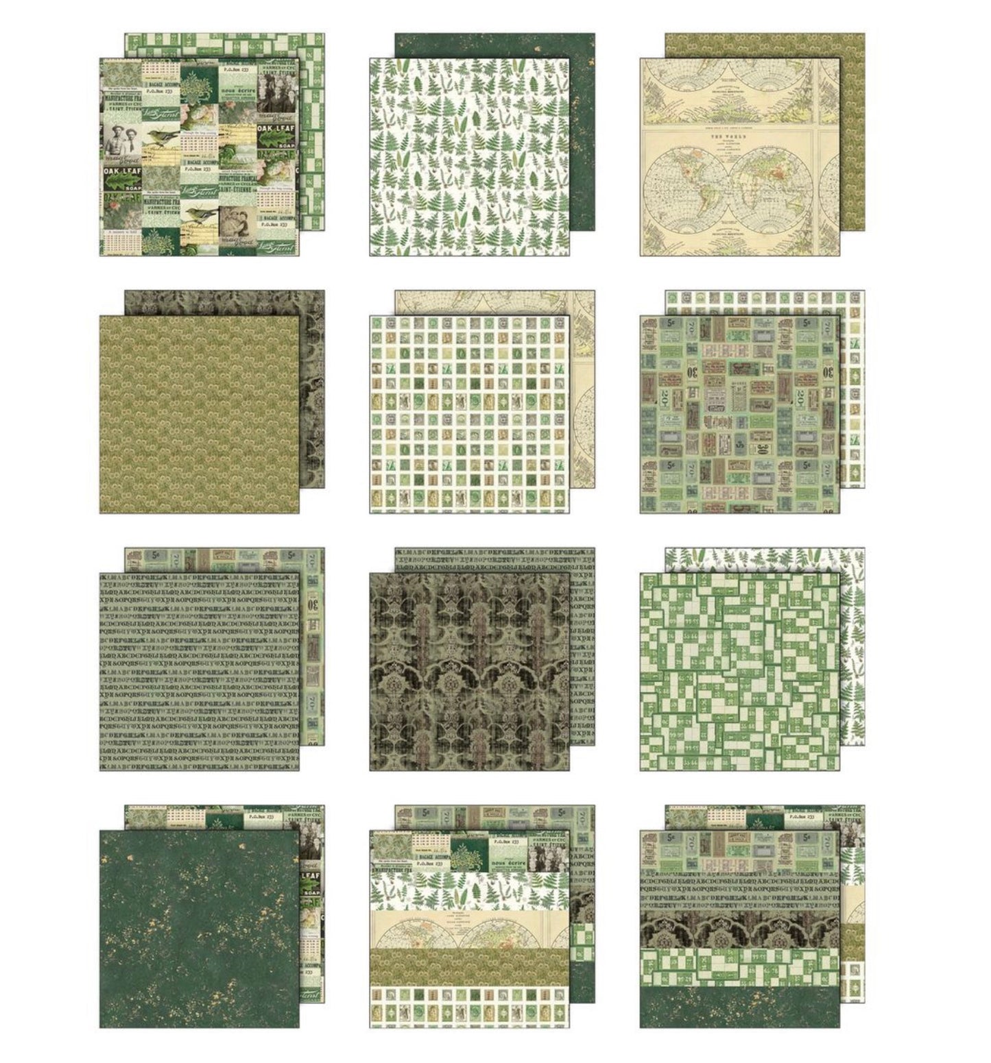Tim Holtz - 12x12 Double Sided Papers - Palette Collection: Green
