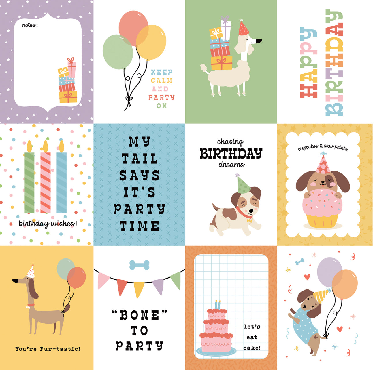Echo Park - Party Animals - 3x4 Journaling Cards