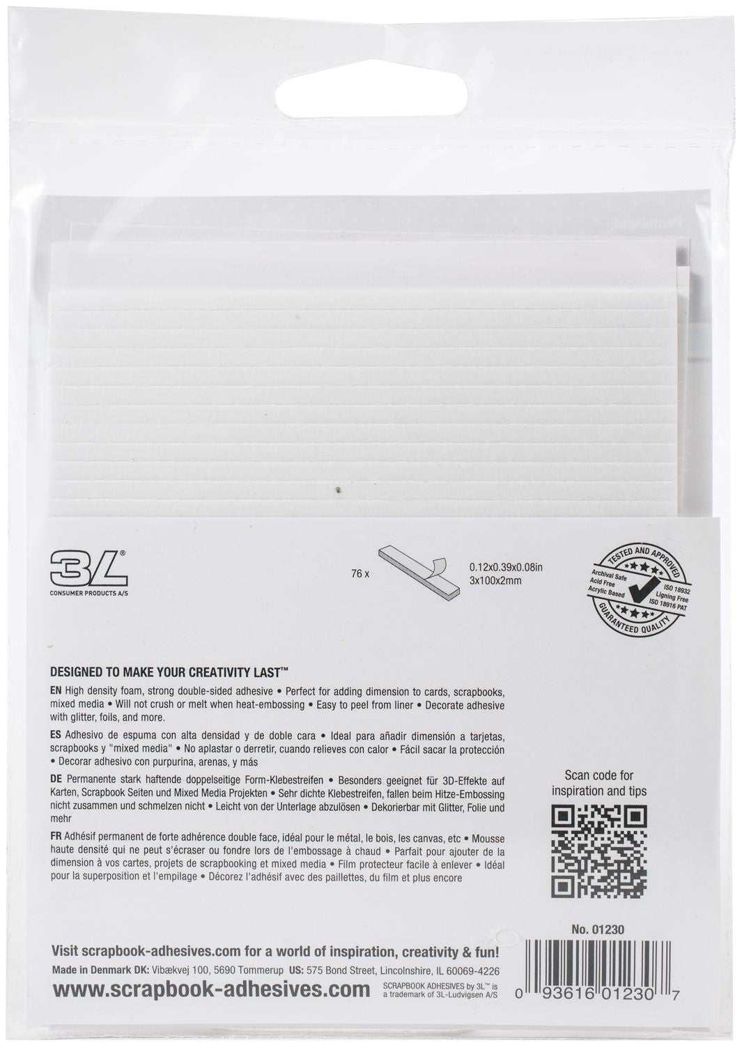 Scrapbook Adhesives - 3D Foam Strips - Permanent White 3mm