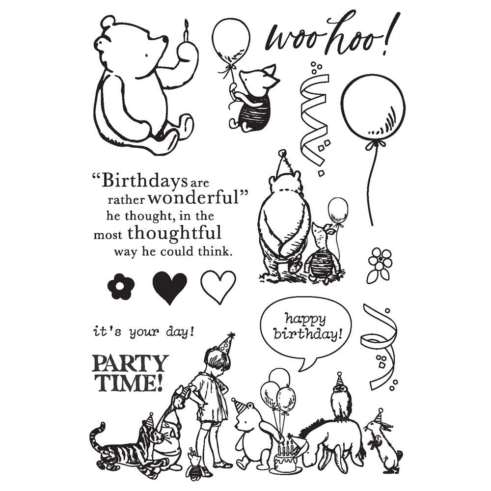 Simple Stories - Photopolymer Clear Stamps - Say Cheese Classic Pooh Birthday - Woo Hoo!