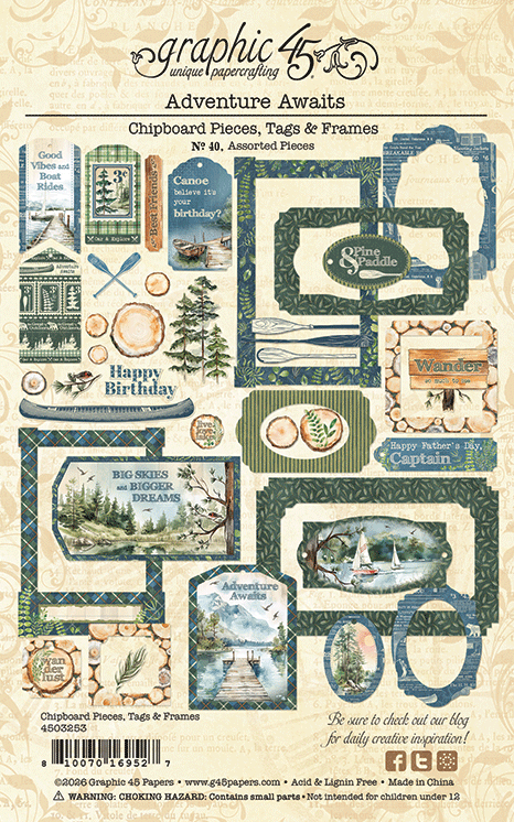 Graphic 45 - Chipboard Pieces, Tags & Frames - Adventure Awaits