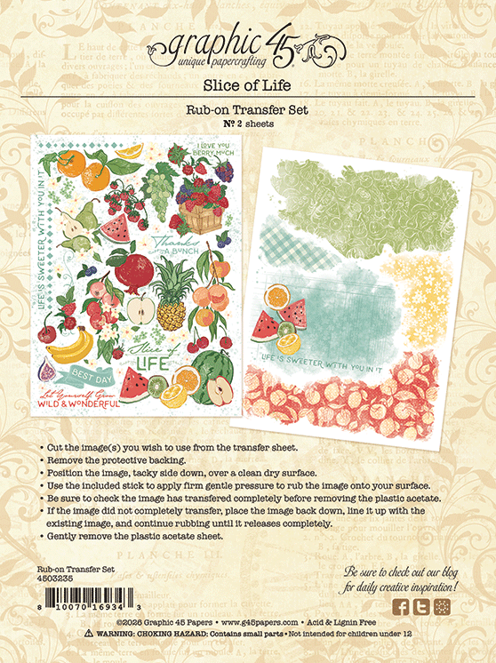 Graphic 45 - Rub-On Transfer Set - Slice of Life