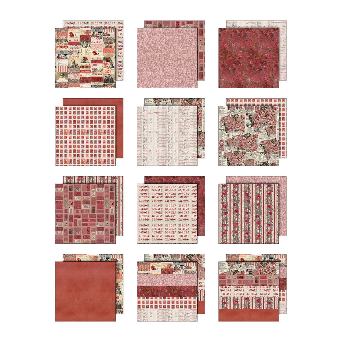Tim Holtz - 12x12 Double Sided Papers - Palette Collection: Red