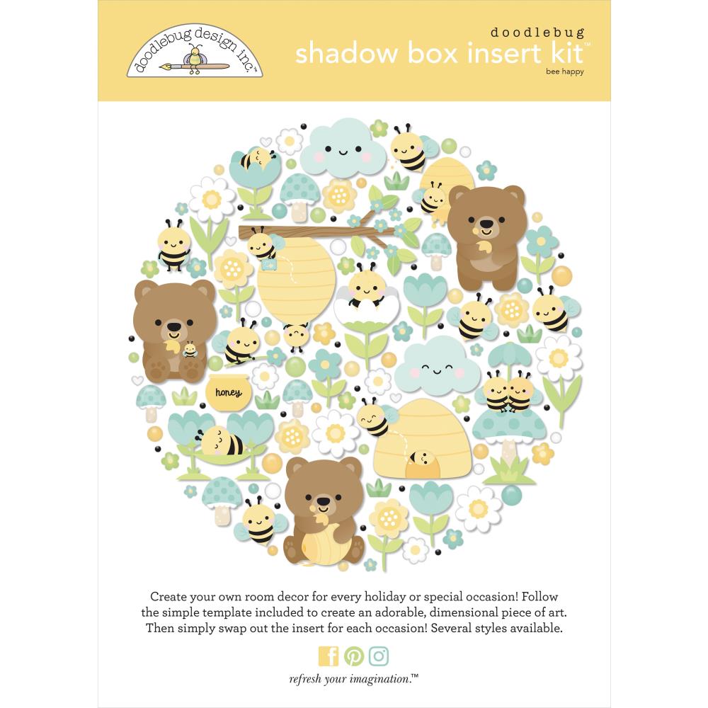 Doodlebug - Shadow Box Insert Kit - Bee Happy