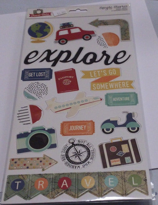Simple Stories - Chipboard Stickers - Travel Notes