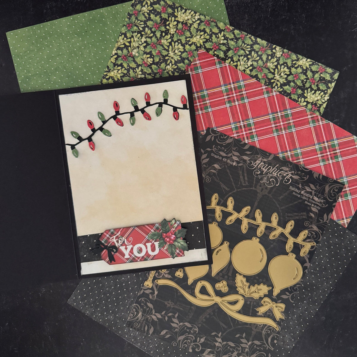 Graphic 45 - Holiday Hanging Die Set - String Lights, Ornaments, Bows & Holly