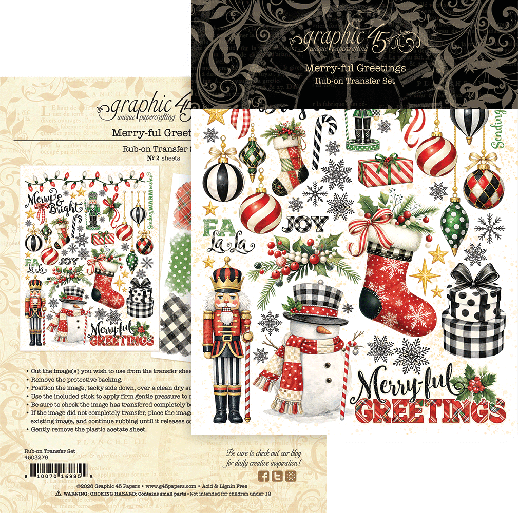 Graphic 45 - Rub-on Transfer Set - Merry-ful Greetings