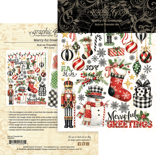 Graphic 45 - Rub-on Transfer Set - Merry-ful Greetings