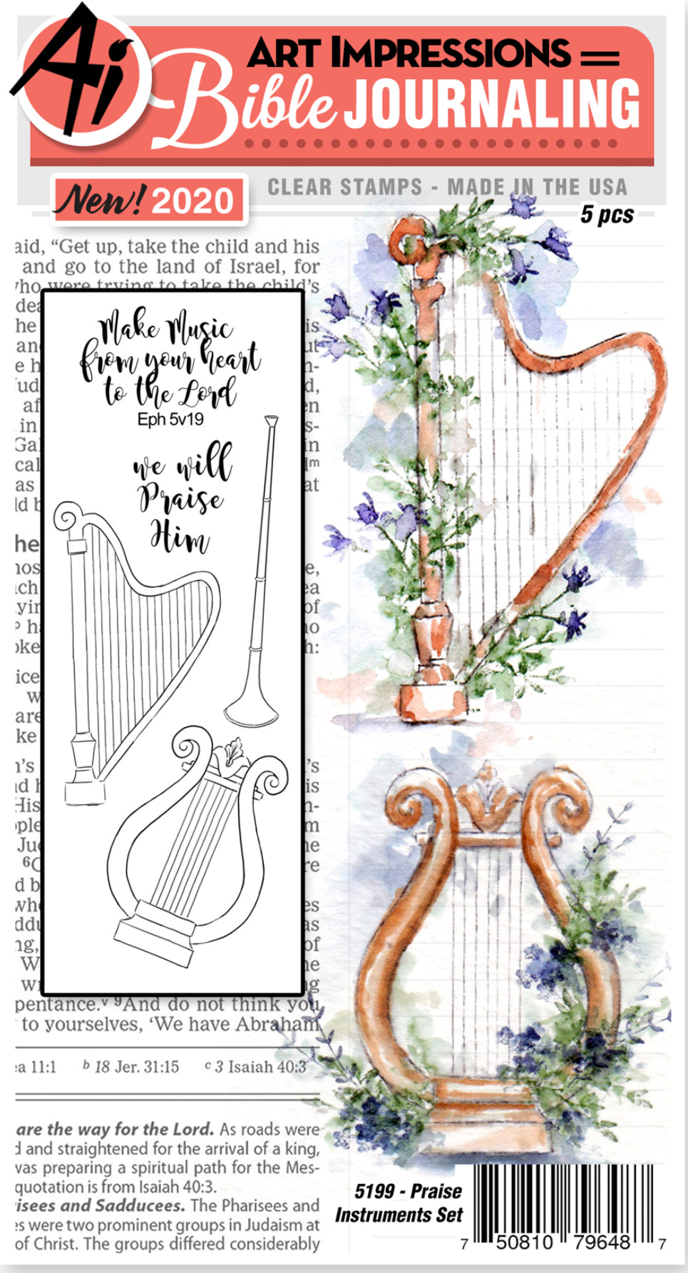 Art Impressions - Bible Journaling Rubber Stamps - Praise Instruments Set