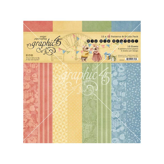 Graphic 45 - 12x12 Patterns & Solids Pack - Hip Hip Hooray!