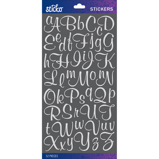 Sticko - Mural Script Alphabet - White Glitter