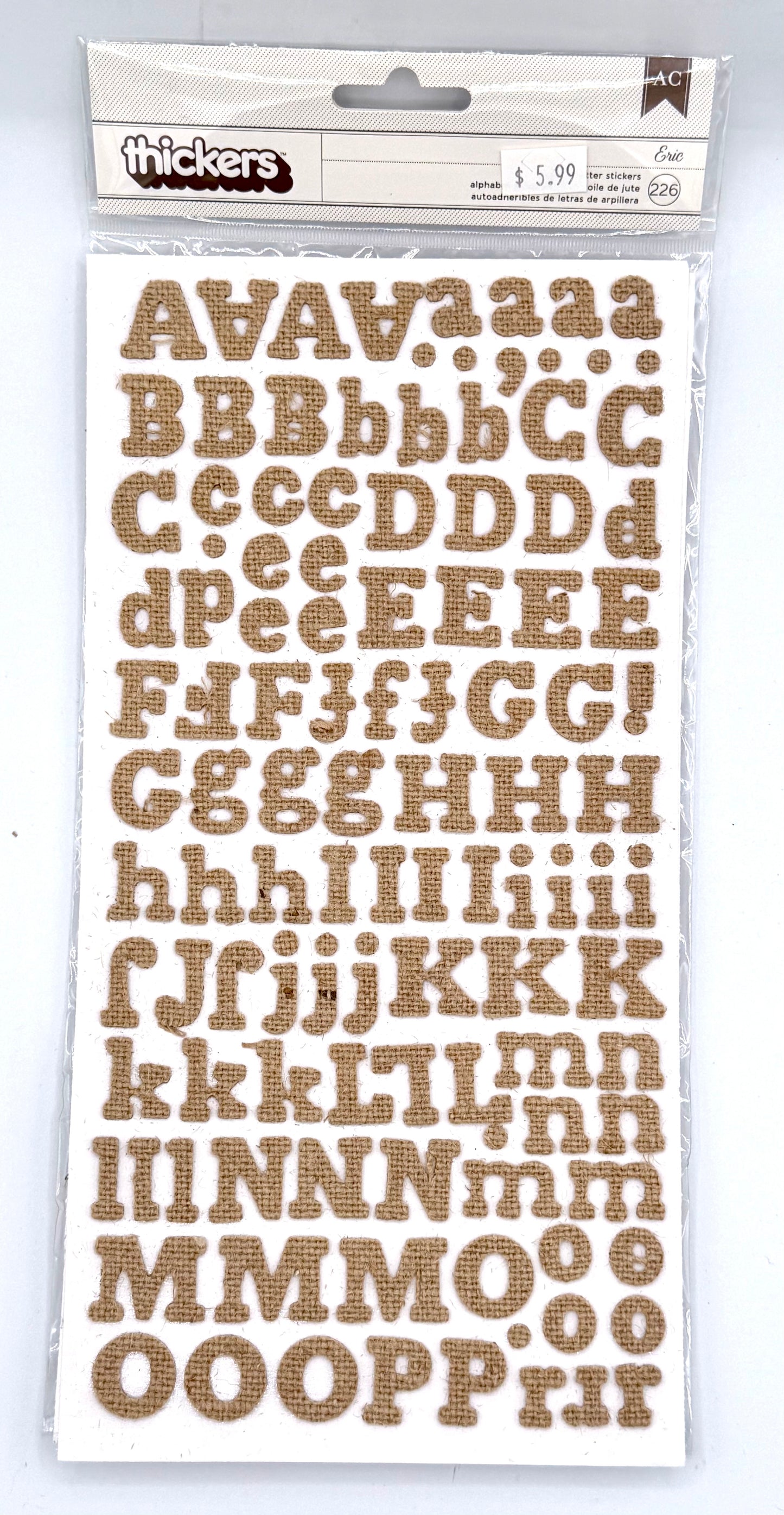 American Crafts - Thickers Letter Stickers - Burlap