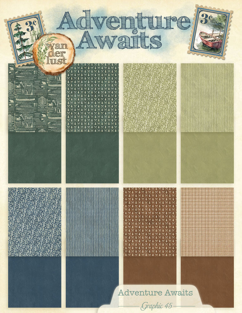 Graphic 45 - 8.5x11 Patterns & Solids Pack - Adventure Awaits