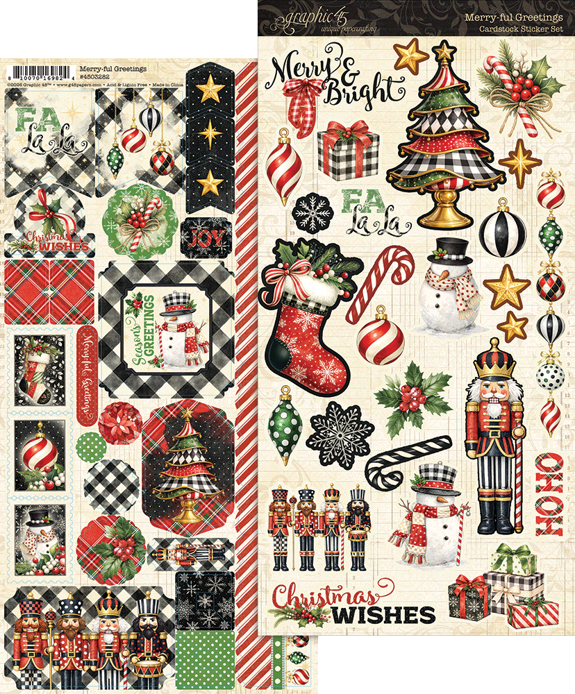 Graphic 45 - Cardstock Stickers Set - Merry-ful Greetings