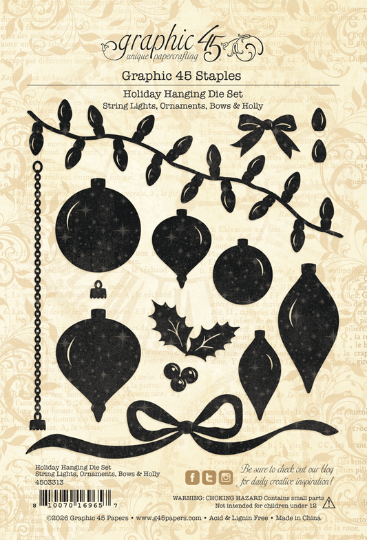 Graphic 45 - Holiday Hanging Die Set - String Lights, Ornaments, Bows & Holly