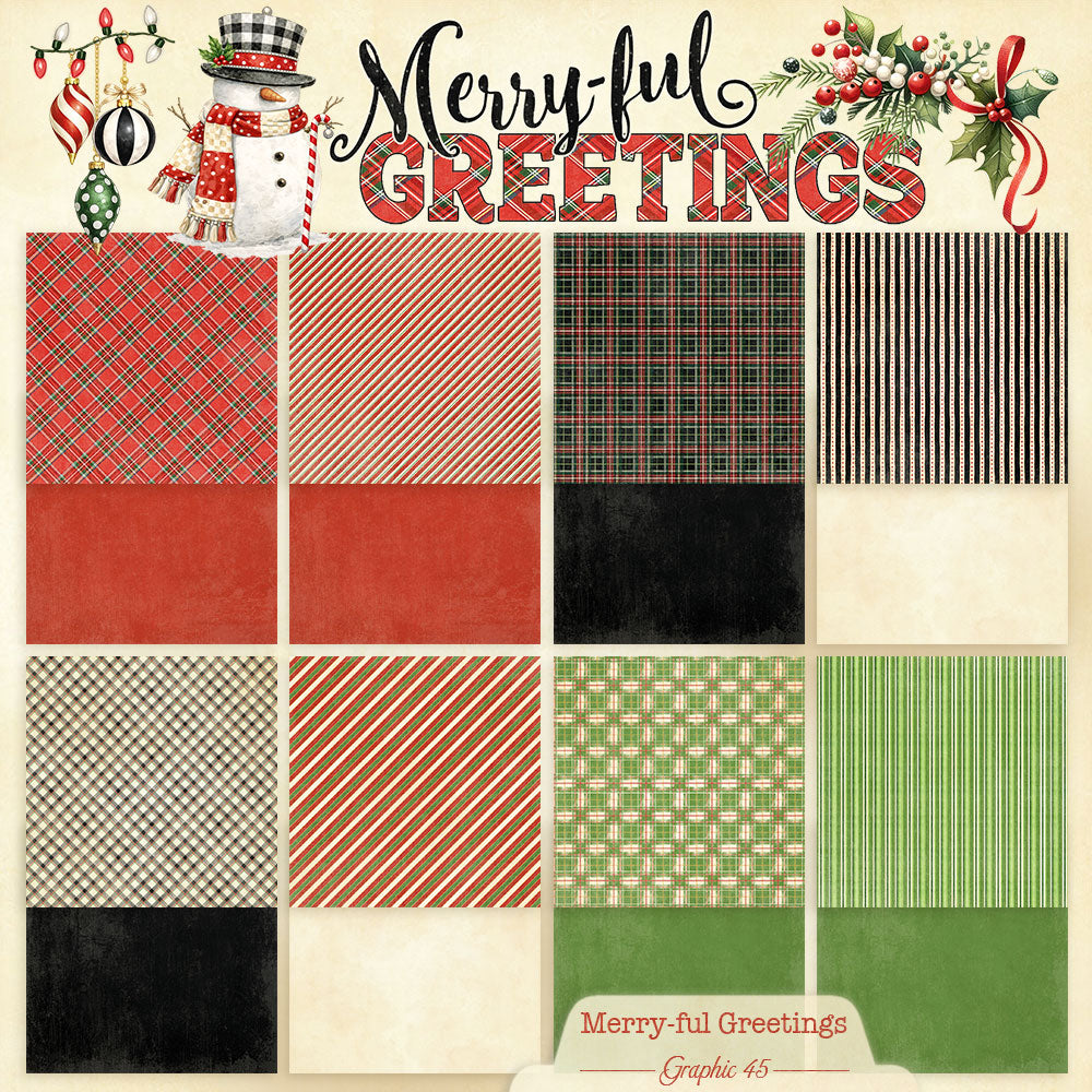 Graphic 45 - 12x12 Plaids, Stripes & Solids Pack - Merry-ful Greetings