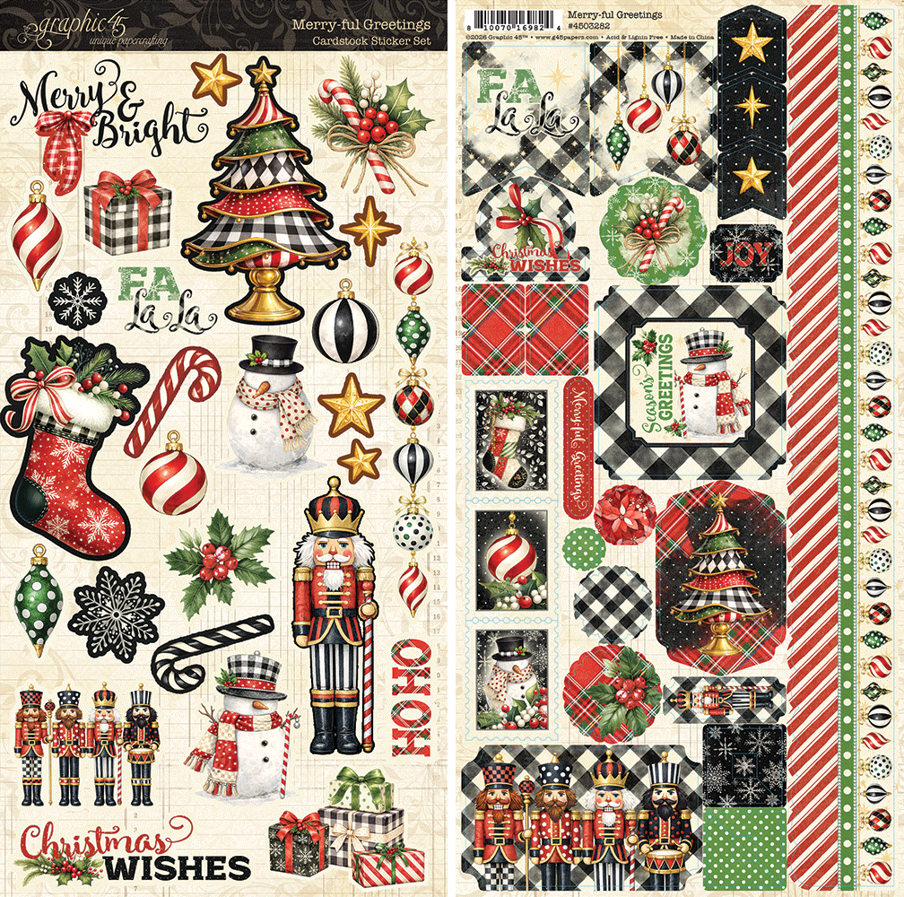 Graphic 45 - Cardstock Stickers Set - Merry-ful Greetings