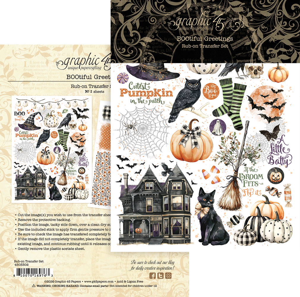 Graphic 45 - Rub-on Transfer Set - BOOtiful Greetings
