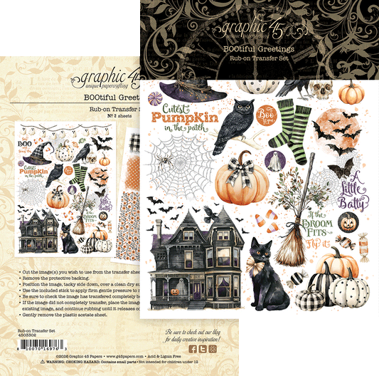 Graphic 45 - Rub-on Transfer Set - BOOtiful Greetings