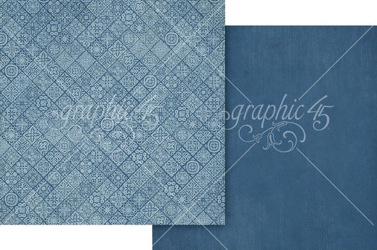 Graphic 45 - Scenic Route - Ultramarine Blue Pattern & Solid Sheet
