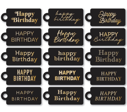 Memory Box - Greeting Tags - Happy Birthday Black