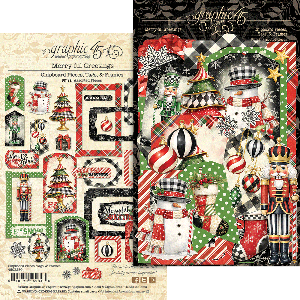 Graphic 45 - Chipboard Pieces, Tags & Frames - Merry-ful Greetings