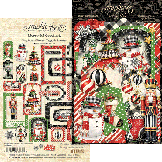 Graphic 45 - Chipboard Pieces, Tags & Frames - Merry-ful Greetings
