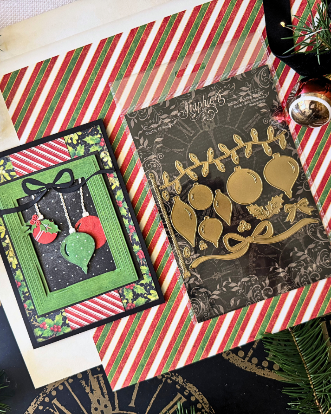 Graphic 45 - Holiday Hanging Die Set - String Lights, Ornaments, Bows & Holly