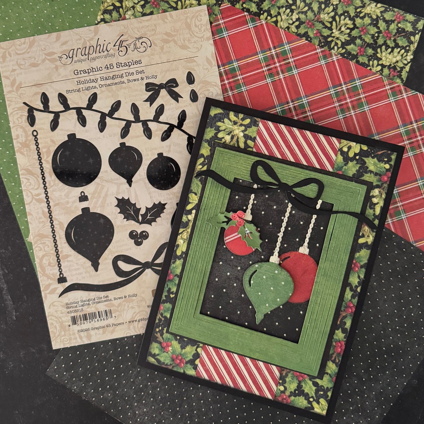 Graphic 45 - Holiday Hanging Die Set - String Lights, Ornaments, Bows & Holly