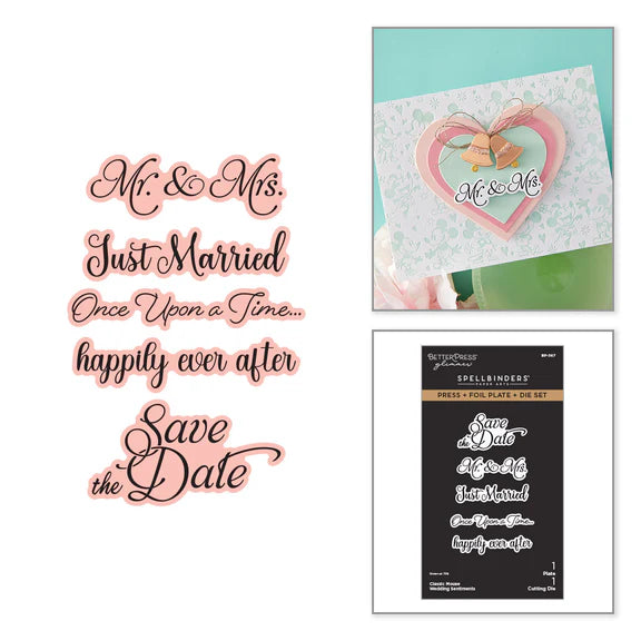 Spellbinders - Press + Foil Plate + Die Set - Classic Mouse Wedding Sentiments