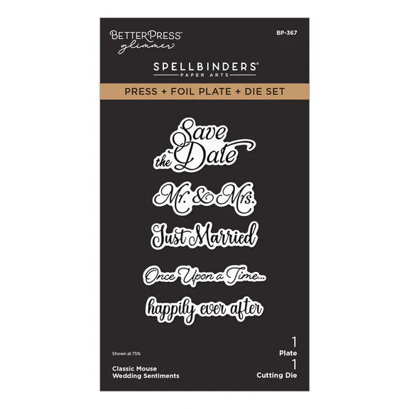 Spellbinders - Press + Foil Plate + Die Set - Classic Mouse Wedding Sentiments