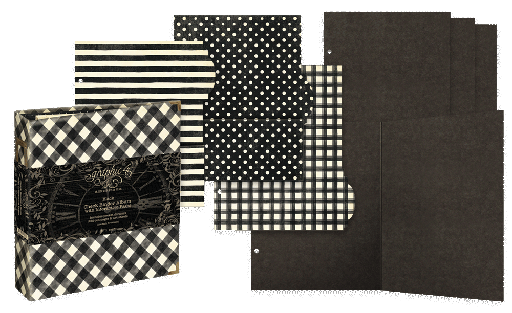 Graphic 45 - Check Binder Album with Interactive Pages - Black