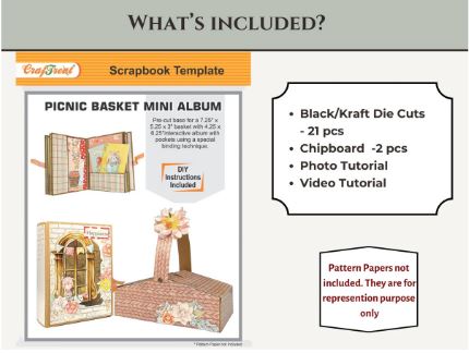CrafTreat - Picnic Basket Mini Album DIY Scrapbook Blank - Kraft