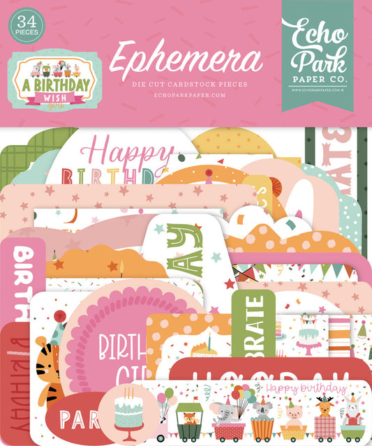 Echo Park - Ephemera Cardstock Pieces - A Birthday Wish Girl