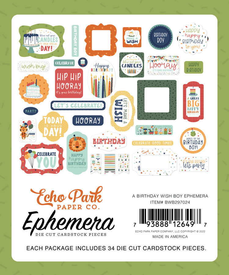 Echo Park - Ephemera Cardstock Pieces - A Birthday Wish Boy