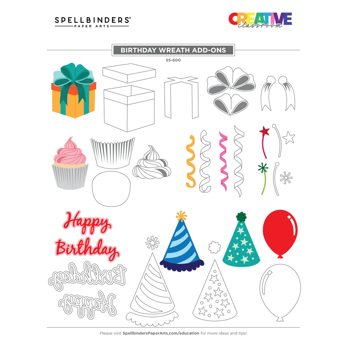 Spellbinders - Cutting Dies - Birthday Wreath Add-ons