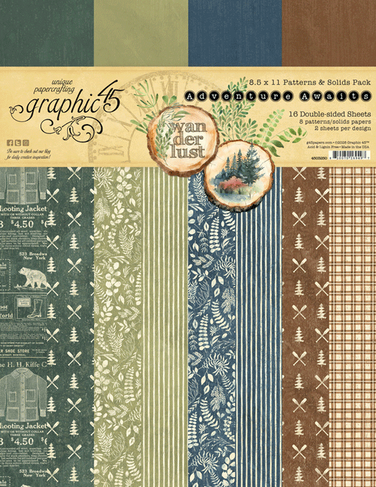 Graphic 45 - 8.5x11 Patterns & Solids Pack - Adventure Awaits