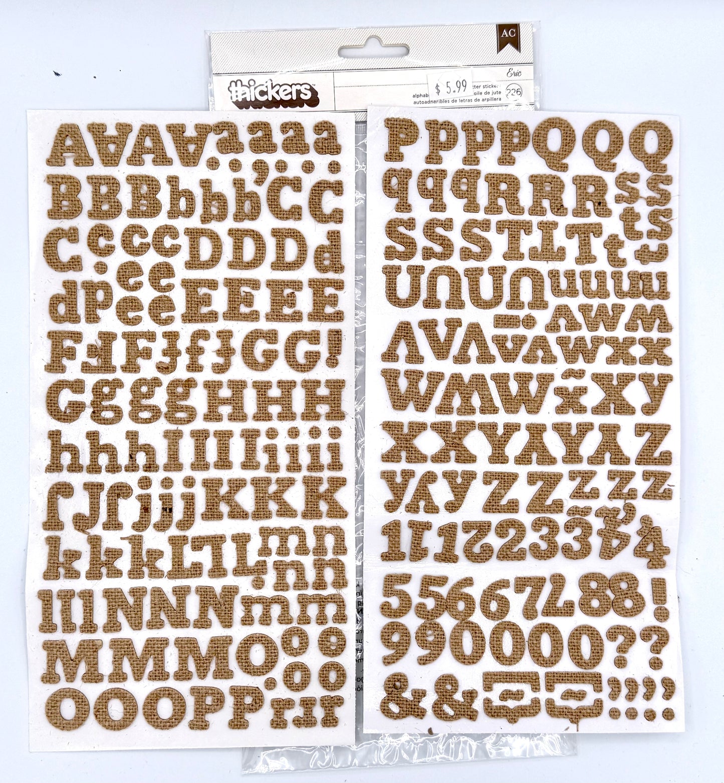 American Crafts - Thickers Letter Stickers - Burlap