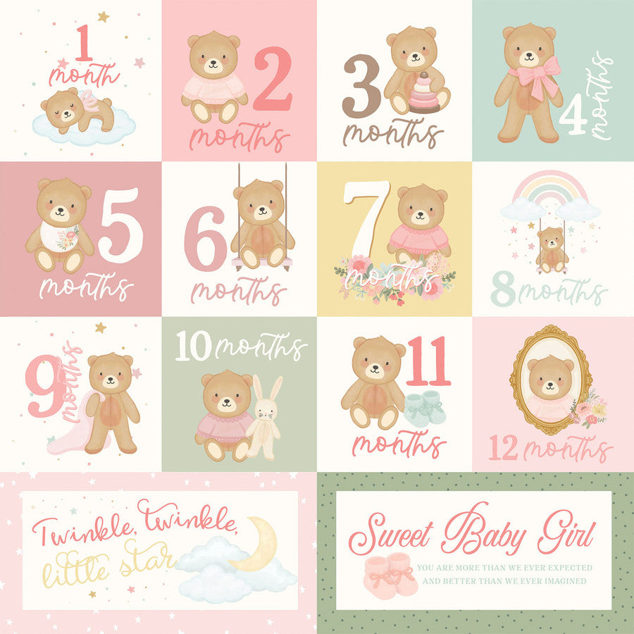 Carta Bella - Little Lullabies Baby Girl - Months Journaling Cards