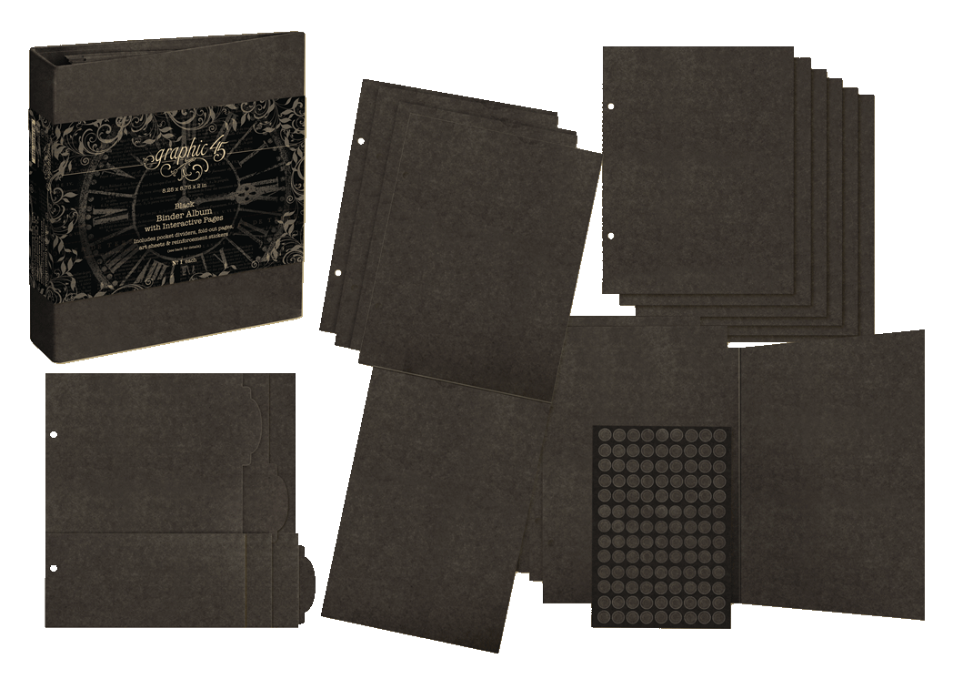 Graphic 45 - Black Binder Album With Interactive Pages