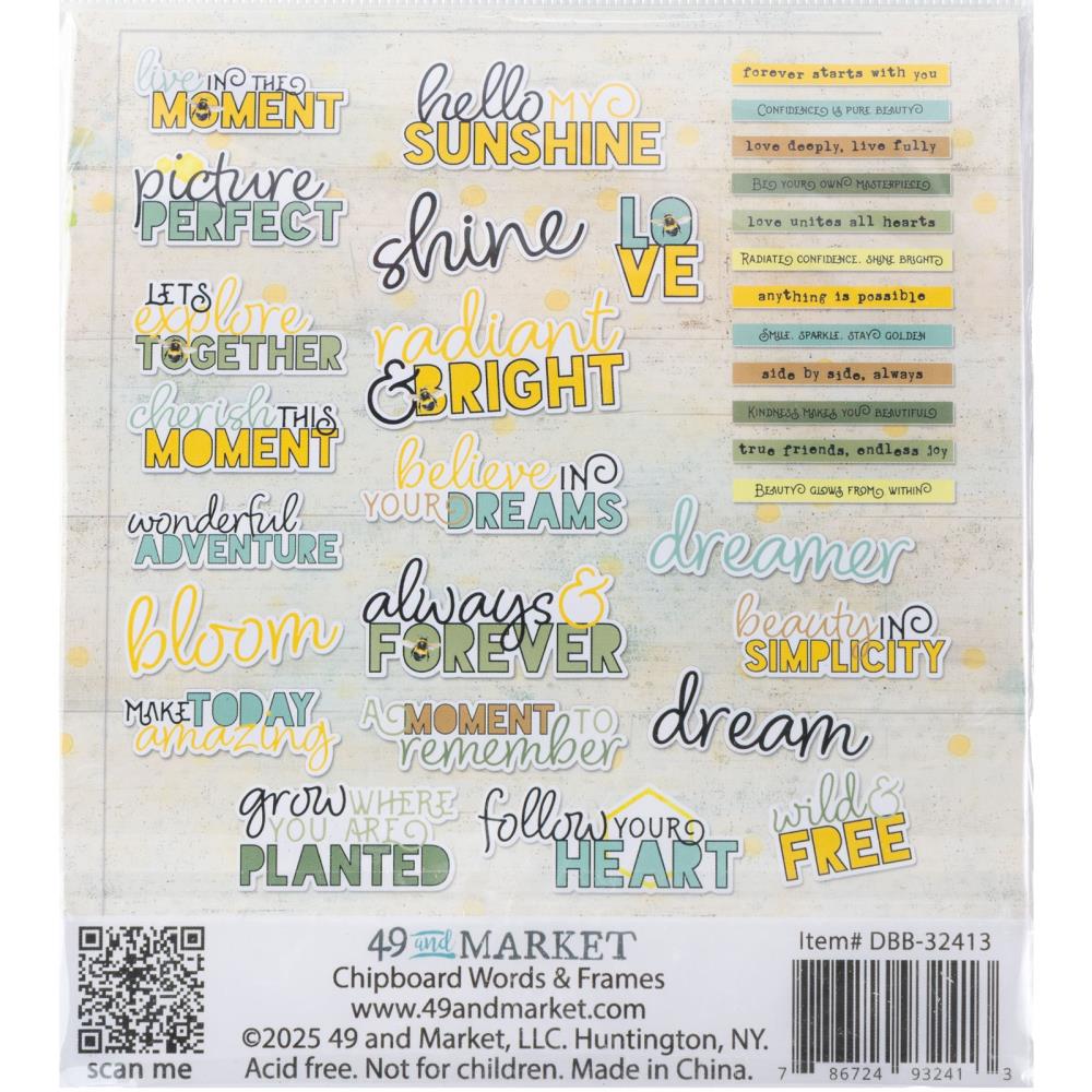 49 & Market - Chipboard Words & Frames - Botanical Buzz