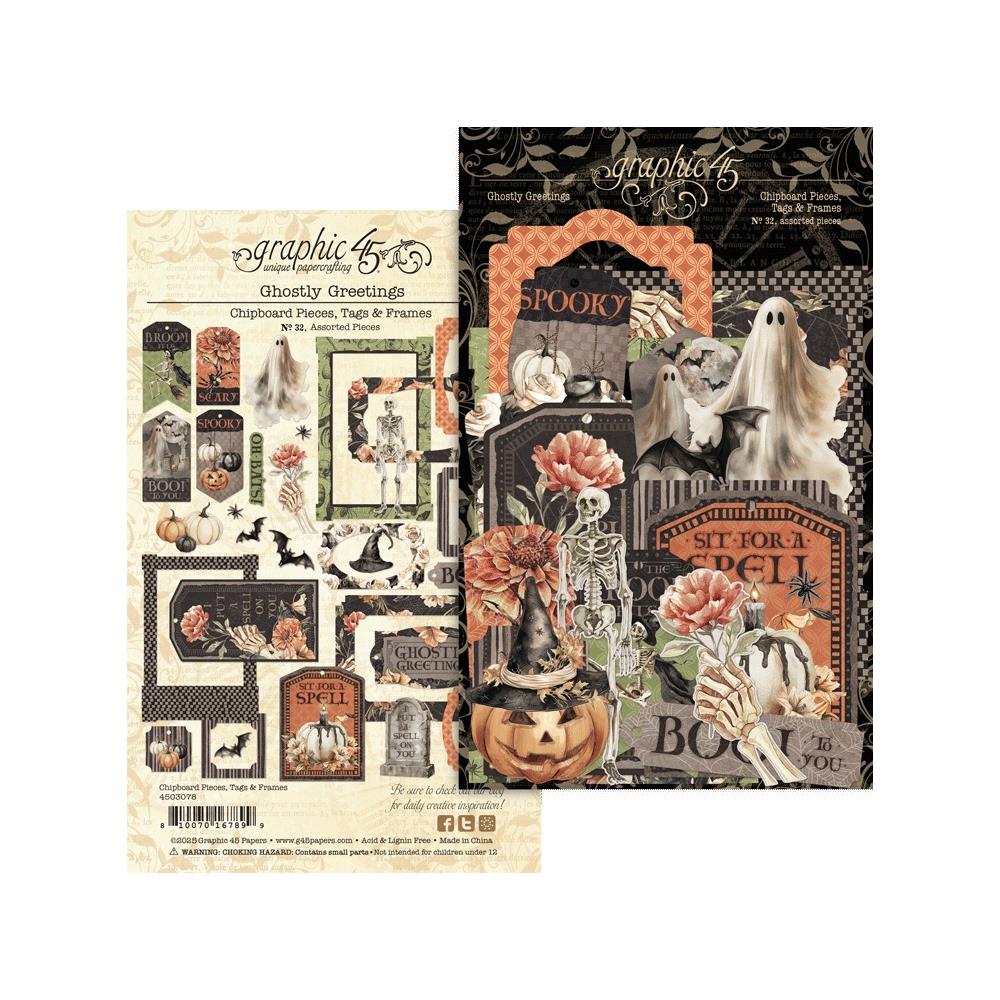 Graphic 45 - Ghostly Greetings - Chipboard Pieces, Tags & Frames
