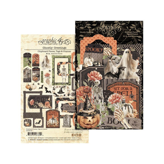 Graphic 45 - Ghostly Greetings - Chipboard Pieces, Tags & Frames